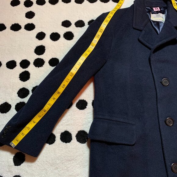 Aquascutum London Vintage 90s Cashmere Wool Overcoat Medium Navy Trench Coat - Picture 16 of 16
